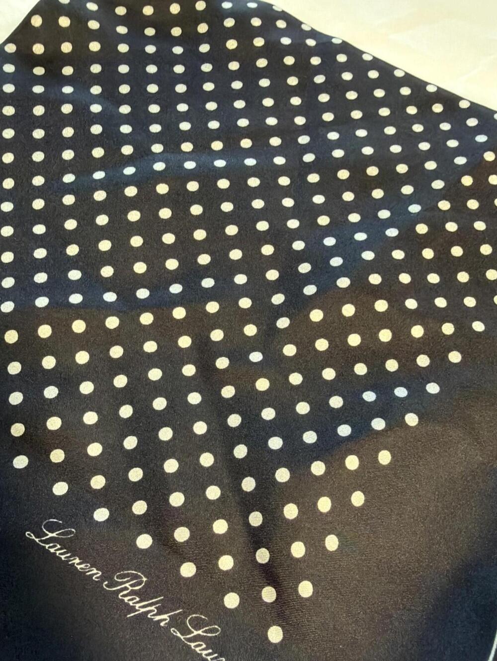 Lauren Ralph Lauren Square Silk Scarf Polka Dot Print 22" x 22", Black/White, - Picture 5 of 5